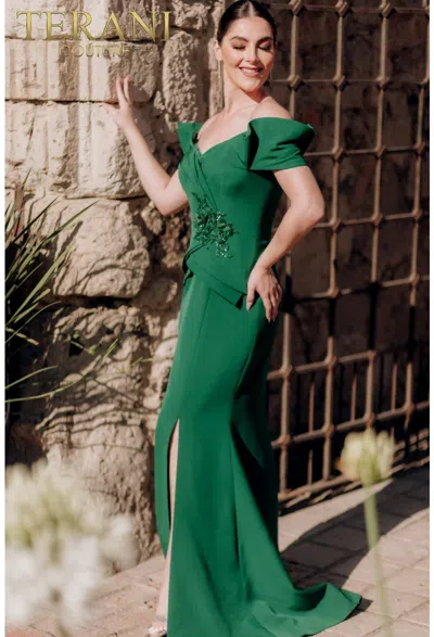 Terani Couture 232m1560 Long Formal Prom 3d Floral Mermaid Dress In Green