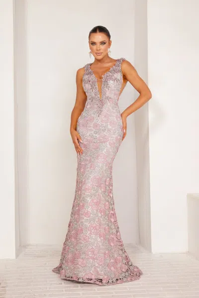 Terani Couture 241e2410 Long Fitted Evening Dress In Pink