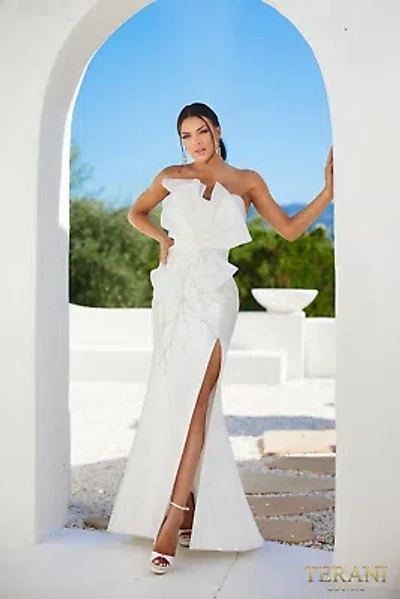 Pre-owned Terani Couture 241e2411 Evening Dress Lowest Price Guarantee Authentic In Ivory