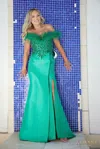 Terani Couture 241e2490 Trumpet Feathered Formal Long Evening Dress In Green