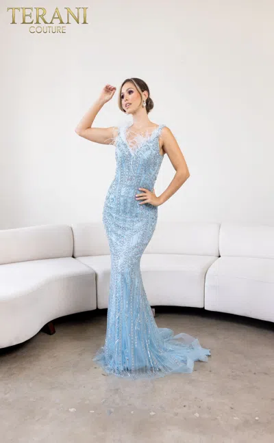 Terani Couture 241gl2606 Beaded Formal Long Evening Gown In Blue