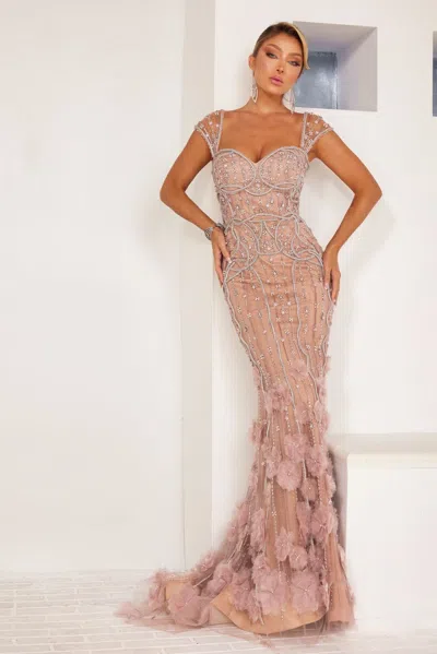 Terani Couture 241gl2625 Formal Evening Long Beaded Dress In Neutral