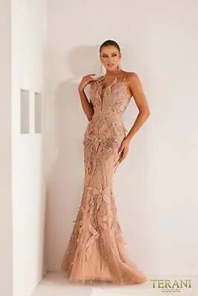 Pre-owned Terani Couture 241gl2697 Evening Dress Lowest Price Guarantee Authentic In Blush