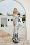 Terani Couture 241m2715 Long Printed Formal Mother Of The Bride Dress In Gray