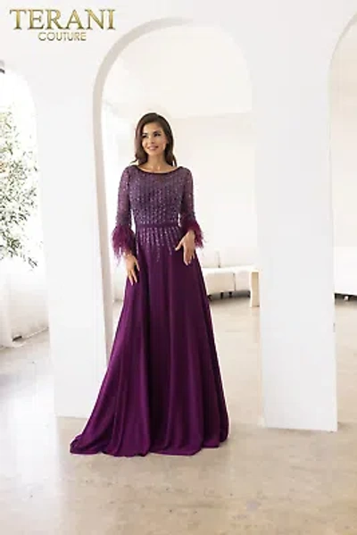 Pre-owned Terani Couture 241m2738 Evening Dress Lowest Price Guarantee Authentic In Eggplant