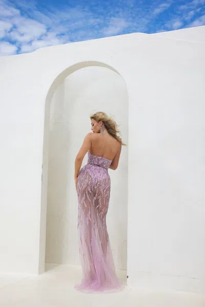 Terani Couture 241p2168 Long Sweetheart Bodycon Prom Dress In Purple