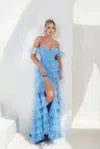 Terani Couture 241p2211 Glitter Tiered Prom Dress In Blue