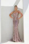 Terani Couture 241p2218 Feathered Bodycon Long Prom Dress In Multi
