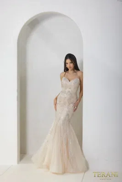 Pre-owned Terani Couture 241p2219 Evening Dress Lowest Price Guarantee Authentic In Champagne