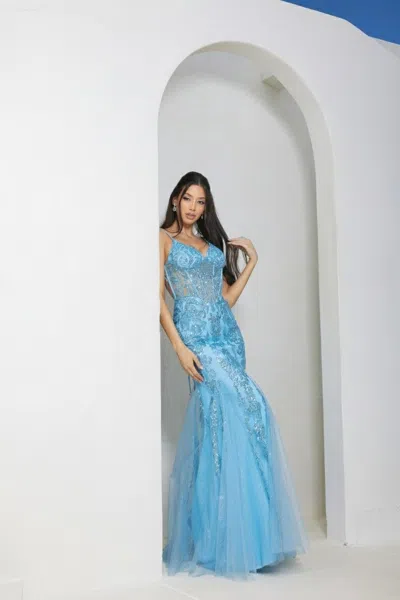 Terani Couture 241p2294 Beaded Long Formal Prom Dress In Blue