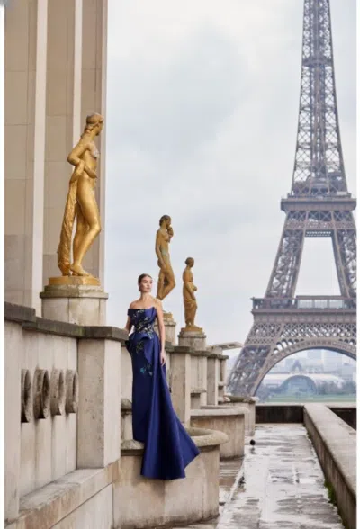 Terani Couture 242e3148 A Line Long Formal Prom Dress In Blue