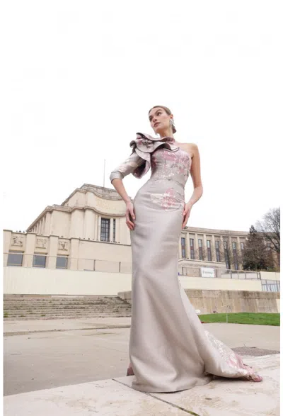 Terani Couture 242e3159 Fitted Ruffle Long Formal Gown In Multi