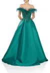 Terani Couture 242m3357  Feathered Long Formal Prom Dress In Green