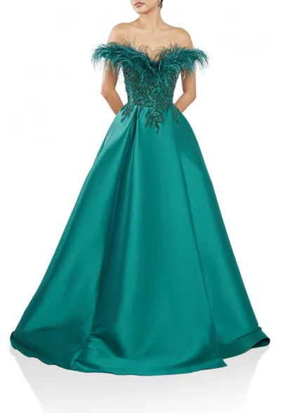 Terani Couture 242m3357  Feathered Long Formal Prom Dress In Green