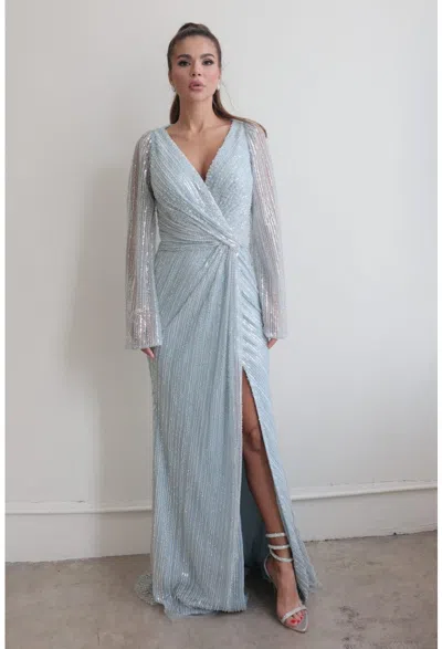 Terani Couture 242m3360 Sequins Long Sleeve Mother Of The Bride Dress In Blue