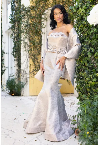 Terani Couture 242m3372 Long 3d Ball Gown Formal Prom Dress In White