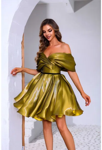 Terani Couture 251c4045 A Line Homecoming Short Pleated Cocktail Dress In Gold