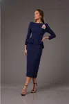 Terani Couture 251c4638 Long Sleeve Ruffled Peplum Cocktail Tea Length Dress In Blue