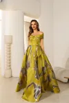 Terani Couture 251e4208 Pleated Long A Line Formal Peplum Evening Dress In Yellow