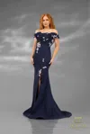 Terani Couture 251e4237 Long Ruffle Formal Fitted Evening Dress In Blue