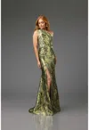 Terani Couture 251e4254 Long Formal Slit Printed Evening Dress In Multi
