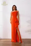 Terani Couture 251e4266 Long Fitted Formal Slit Ruffle Prom Dress In Orange