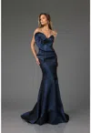 Terani Couture 251e4276 Fitted Long Formal Metallic Evening Dress In Blue