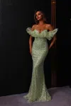 Terani Couture 251e4330 Long Formal Fitted Sequin Ruffled Evening Gown In Green