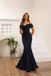 Terani Couture 251e4555 Beaded Slit Long Formal Evening Dress In Blue