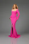 Terani Couture 251e4571 Fitted Long Sleeve Formal Evening Dress In Pink