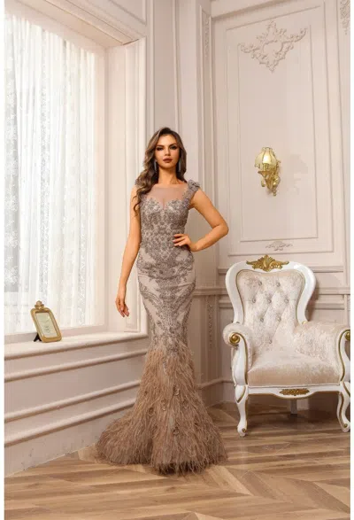 Terani Couture 251gl4198 Beaded Long Formal Evening Fitted Prom Dress In Brown