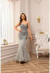 Terani Couture 251gl4199 Long Fitted Formal Beaded Prom Dress In Gray