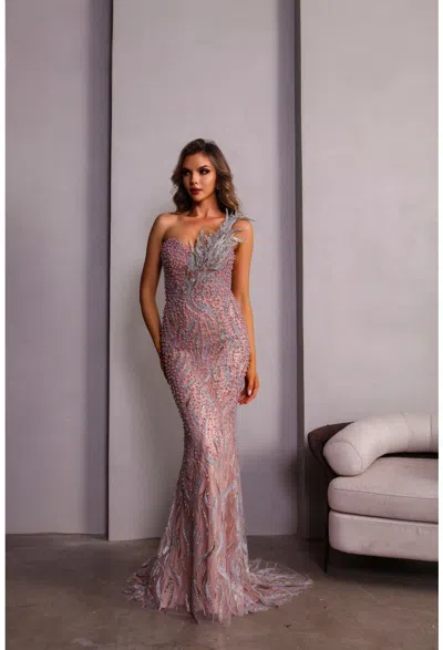 Terani Couture 251gl4315 Long Fitted Formal Evening Dress In Pink