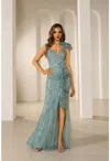 Terani Couture 251gl4354 Beaded Long  Formal Fitted Prom Dress In Blue