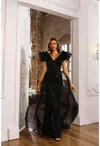 Terani Couture 251gl4357 Fitted Long Formal Overskirt Evening Dress In Black