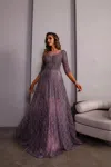 Terani Couture 251m4409 Long Sleeve Ball Gown Beaded Formal Dress In Purple