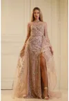 Terani Couture 251m4412 Long Sleeve Beaded Formal Prom Dress In Neutral