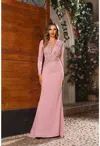 Terani Couture 251m4422 Long Sleeve Formal Mother Of The Bride Evening Dress In Pink