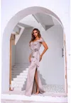 Terani Couture 251m4445 Long 3d Floral Formal  Ruffle Peplum Evening Dress In Gray