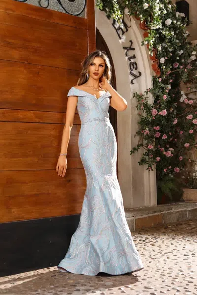 Terani Couture 251m4457 Long Mermaid Beaded Formal Evening Dress In Blue