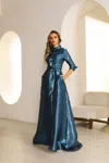 Terani Couture 251m4462 A Line Long Mother Of The Bride Formal Dress In Blue