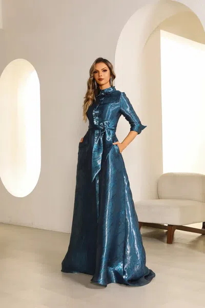 Terani Couture 251m4462 A Line Long Mother Of The Bride Formal Dress In Blue