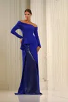 Terani Couture 251m4610 Long Fitted Formal Sequin Peplum Evening Dress In Blue