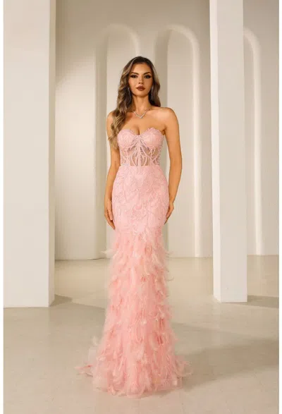 Terani Couture 251p4002 Long Formal Fitted Corset Prom Dress In Pink