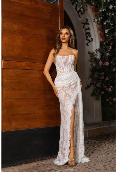 Terani Couture 251p4008 Long Lace Formal Prom Dress In Gray