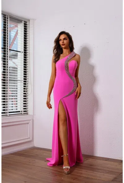 Terani Couture 251p4036 Beaded Slit Long Formal Fitted Prom Dress In Pink