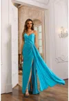 Terani Couture 251p4055 Bead Slit Long Formal Metallic Prom Dress In Blue