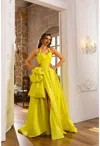 Terani Couture 251p4058 Pleated Formal Long Ball Gown Slit Prom Dress In Yellow