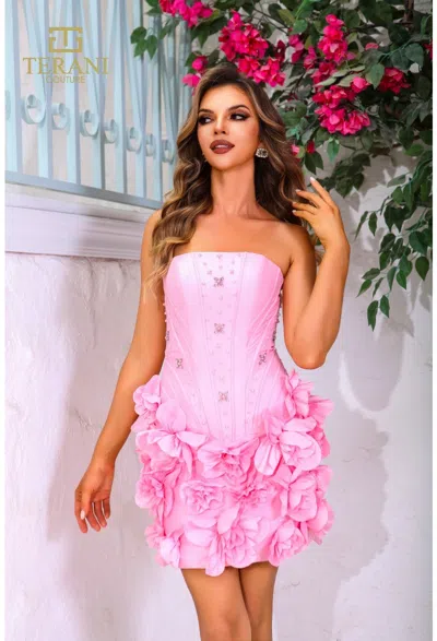 Terani Couture 251p4059 Homecoming Short Floral Applique Cocktail Dress In Pink