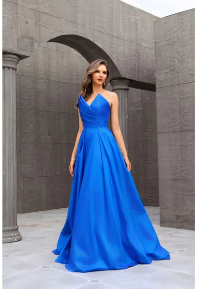 Terani Couture 251p4060 Long A Line Evening Formal Prom Dress In Blue